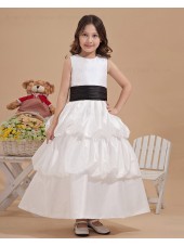 Sleeveless A line Belt/Ruffles Organza/Satin Bateau Zipper Ivory Hand Made Flower/ Ankle Length Flower Girl Dress