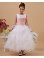 Sleeveless Scoop Hand Made Flower/ Zipper Ankle Length Organza Belt Ball Gown White Flower Girl Dress