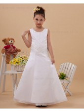 Floor length Beading A line Sleeveless Zipper Scoop Satin Ivory Flower Girl Dress