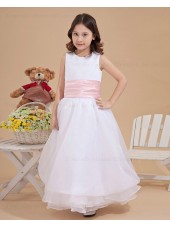 A line Ankle Length Scoop Chiffon/Organza Sleeveless Ivory Zipper Sash Flower Girl Dress