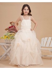 Spaghetti Straps Hand Made Flower/ Ball Gown Zipper Ivory Bow Sleeveless Organza Floor length Flower Girl Dress