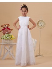 Sleeve Floor length Short Satin/Lace Embroidery Zipper Ivory Scoop A line Flower Girl Dress