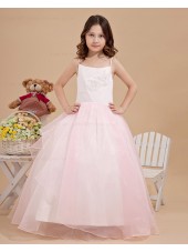 White/Pink Zipper Sleeveless Spaghetti Straps Ball Gown Floor length Taffeta/Organza Applique/Beading Flower Girl Dress