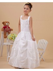 A line Zipper Ivory Beading/Applique Floor length Square Sleeveless Taffeta Flower Girl Dress