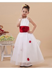 Ivory Floor length Ball Gown Satin/Organza Bow/Hand Made Flower/Sash/Ruffles Sleeveless Zipper Spaghetti Straps Flower Girl Dress