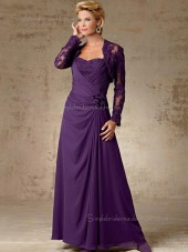 Regency Lace Floor-length Natural Long-Sleeve Zipper A-line Sweetheart Chiffon Mother of the Bride Dress