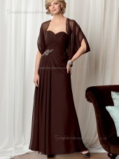 Grape Floor-length Chiffon Zipper A-line Sleeveless Sweetheart Natural Beading Mother of the Bride Dress