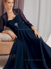 Ink Blue Zipper Chiffon Beading Sleeveless Empire Sweetheart A-line Sweep Mother of the Bride Dress