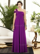 Sleeveless Zipper-Back Satin Ruched-Ruffles Floor-length Purple Empire A-line One-Shoulder Bridesmaid Dress