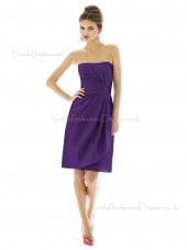 Empire Sleeveless Bateau Purple Short-length Satin Column-Sheath Ruched Backless-Zipper-Back Bridesmaid Dress