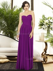 Sleeveless Column-Sheath Purple Ruched-Ruffles Sweetheart-Strapless Backless-Zipper-Back Floor-length Dropped Chiffon Bridesmaid Dress