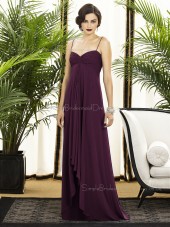 Sweetheart-Spaghetti A-line Floor-length Empire Ruched-Ruffles Grape Sleeveless Chiffon Straps Backless-Zipper-Back Bridesmaid Dress