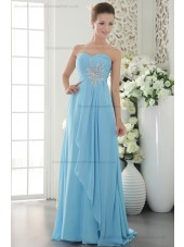 Sheath Sleeveless Chiffon Blue Sweep Natural Beading/Crystal/Ruffles Sweetheart Zipper Bridesmaid Dress