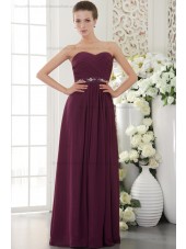 Zipper Grape Natural Sweetheart Beading/Crystal/Ruffles/Ribbons/Draped Sheath Sleeveless Chiffon Sweep Bridesmaid Dress