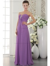 Sweep Sweetheart Natural Chiffon Crystal/Ruffles/Side-Draped Zipper Lilac Sleeveless Sheath Bridesmaid Dress