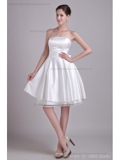 Sleeveless A-line Tulle/Satin Bow/Ruched/Draped Natural Ivory Zipper Strapless Mini Bridesmaid Dress