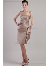 Sleeveless Natural Lace-up Sash Sheath Ruched Strapless Champagne Mini Satin Bridesmaid Dress