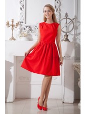 Scoop Natural A-line Zipper Sleeveless Knee-length Ruched Red Satin Bridesmaid Dress