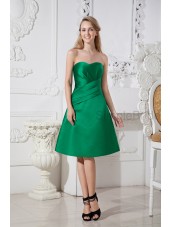 Sleeveless Knee-length Zipper A-line Natural Green Strapless/Sweetheart Ruched Satin Bridesmaid Dress