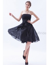 Natural Chiffon Zipper Black Knee-length Ruched/Belt Strapless Sleeveless A-line Bridesmaid Dress