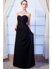 A-line Sleeveless Chiffon Sweetheart Black Natural Ruched Floor-length Zipper Bridesmaid Dress