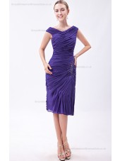 Roya-Blue Ruched/Sequins/Beadin Natural Chiffon Knee-length Sleeveless Sheath Zipper V-neck Bridesmaid Dress