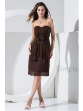 Knee-length Zipper Elastic-Silk-like-Satin/Chiffon Natural Sleeveless Sweetheart Bow Brown Ruched Sheath Bridesmaid Dress