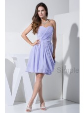 Lavender Sleeveless Sweetheart A-line Natural Zipper Elastic-Silk-like-Satin/Chiffon Ruched Knee-length Bridesmaid Dress