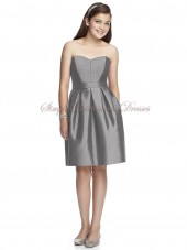 quarry Taffeta Sash Sleeveless Sweetheart Natural Zipper Silver A-line Short-length Bridesmaid Dress