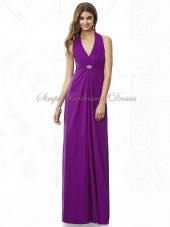Draped/Beading Chiffon Floor-length A-line Halter/V-neck Purple Empire Zipper dahlia Sleeveless Bridesmaid Dress