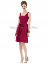 Burgundy Sleeveless A-line sangria Short-length Ruffles Zipper Chiffon Natural Bateau/Straps Bridesmaid Dress