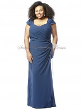 Blue Zipper Floor-length Natural Short-Sleeve Column/Sheath Draped Straps/Sweetheart sailor Chiffon Bridesmaid Dress