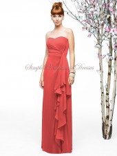 Draped A-line Zipper Orange firecracker Strapless/Sweetheart Sleeveless Chiffon Natural Floor-length Bridesmaid Dress