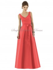 Satin Floor-length Red Straps/V-neck Natural firecracker Zipper A-line Sleeveless Ruffles/Bow Bridesmaid Dress