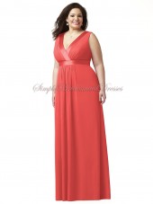 Chiffon Sleeveless Red Draped firecracker Straps/V-neck A-line Empire Zipper Floor-length Bridesmaid Dress