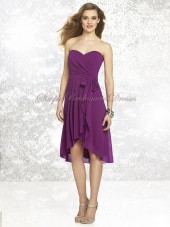 Purple Strapless/Sweetheart A-line Draped/Bow Sleeveless Natural Knee-length Zipper Chiffon persian-plum Bridesmaid Dress