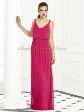 Floor-length Draped Straps posie Fuchsia Chiffon Sleeveless Empire Zipper Column/Sheath Bridesmaid Dress