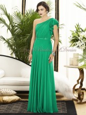 Chiffon Floor-length Zipper-Side Draped/Sash PANTONE-Emerald One-Shoulder A-line Natural Green Sleeveless Bridesmaid Dress