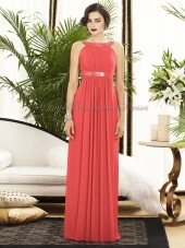 Watermelon Sleeveless A-line Chiffon Floor-length firecracker Scoop Zipper Draped/Sash Empire Bridesmaid Dress