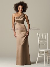 Sash Brown One-Shoulder Floor-length A-line Zipper Satin cappuccino Sleeveless Natural Bridesmaid Dress