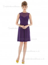 Majestic / Purple Natural A-line Sleeveless Scoop Mini Chiffon Draped Bridesmaid Dress