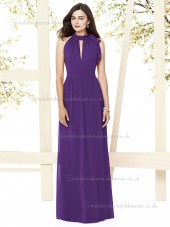 Majestic / Purple Scoop Natural Sleeveless Chiffon Floor-length Column / Sheath Draped Bridesmaid Dress