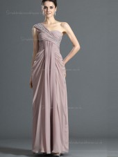 Pearl Pink One Shoulder Floor-length A-line Empire Chiffon Bridesmaid Dress