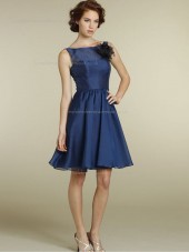 Blue Satin Bateau Natural Knee-length A-line Bridesmaid Dress