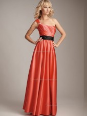 Watermelon A-line Empire Satin Bateau Floor-length Bridesmaid Dress