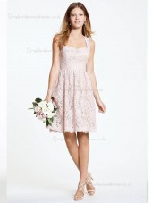 Pink Short-length Natural Sweetheart A-line Lace Bridesmaid Dress