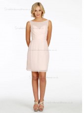 pink Bateau Chiffon Natural Column / Sheath Short-length Bridesmaid Dress