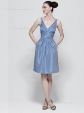 Lavender Knee-length Column / Sheath Taffeta V-neck Natural Bridesmaid Dress