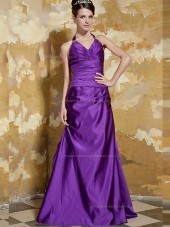 Regency V-neck Empire Satin Sweep A-line Bridesmaid Dress