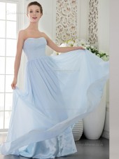 Sky Blue Chiffon Sweetheart Sweep Natural A-line Bridesmaid Dress